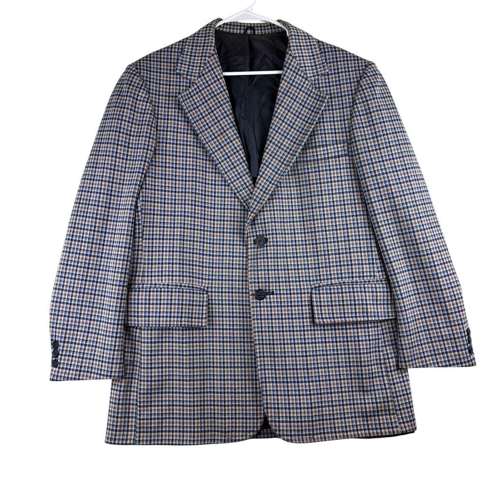 JCPenny Men’s 40-42 Suit Jacket Blazer Sport Coat Glen Plaid Blue Brown Tailored